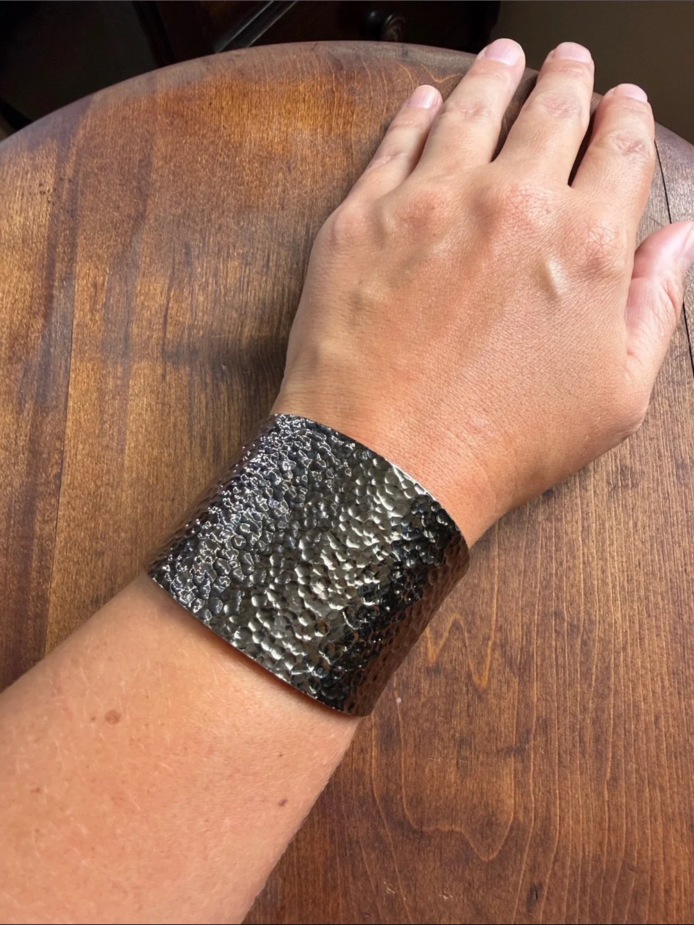 Vintage Hammered Metal Wide Cuff Bracelet - Dark Gunmetal